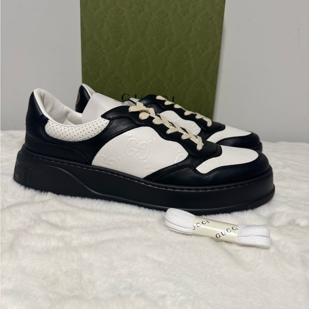 Gucci Men’s Black & White Platform Leather Sneakers - Picture 6 of 8